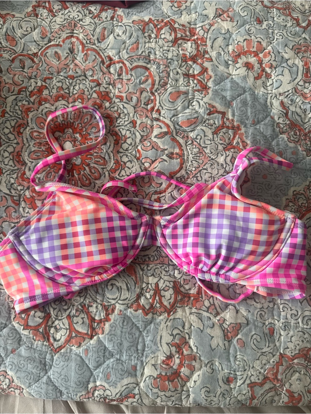 Gingham Pink & Purple Bikini Top